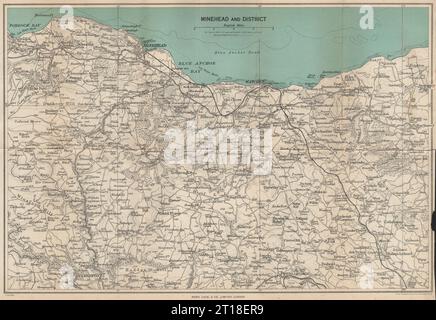 Les environs de MINEHEAD. Exmoor Dunster Dulverton Watchet Somerset. Carte WARD LOCK 1951 Banque D'Images