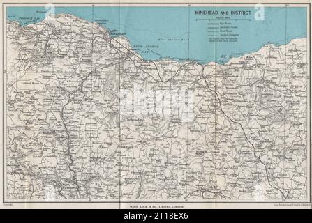 Les environs de MINEHEAD. Exmoor Dunster Dulverton Watchet Somerset. Carte WARD LOCK 1954 Banque D'Images