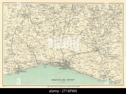BRIGHTON & environs. Worthing Lewes Hove Shoreham. Sussex. Carte South Downs 1922 Banque D'Images