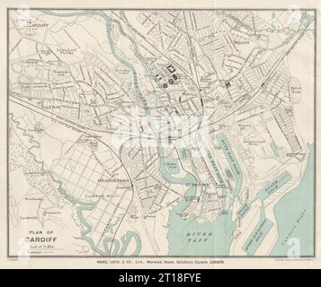 Plan de ville vintage DE CARDIFF. Pays de Galles. WARD LOCK 1925 ancienne carte vintage Banque D'Images