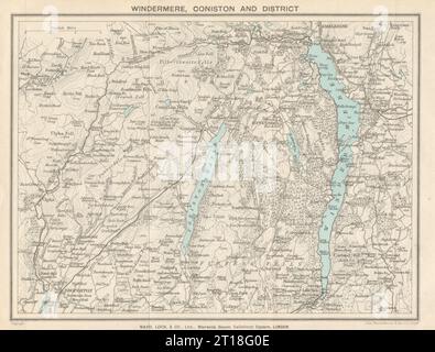 WINDERMERE & CONISTON EAU. Ambleside Lake District Cumbria. Carte WARD LOCK 1926 Banque D'Images