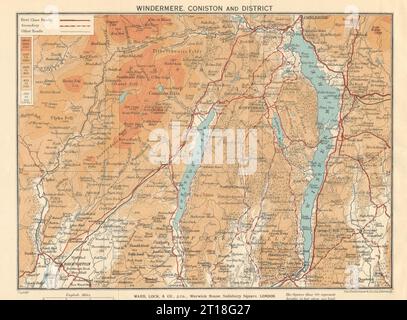 WINDERMERE & CONISTON EAU. Ambleside Cumbria Lake District. Carte WARD LOCK 1939 Banque D'Images