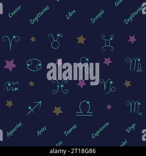 Vecteur modèle sans couture coloré avec des signes du zodiaque et des étoiles. Fond astronomique. Illustration de Vecteur