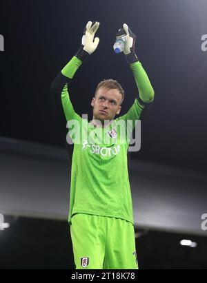 Marek Rodak de Fulham célèbre sa victoire au tir de pénalité contre Tottenham Hotspur. - Fulham contre Tottenham Hotspur, la coupe EFL, la coupe Carabao, 2e tour, Craven Cottage Stadium, Londres, Royaume-Uni - 29 août 2023 usage éditorial uniquement - des restrictions DataCo s'appliquent Banque D'Images