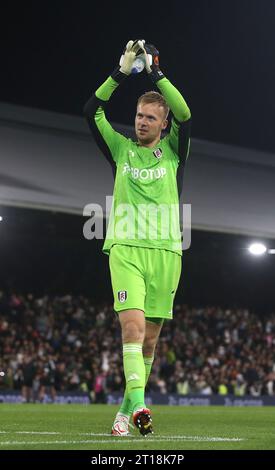 Marek Rodak de Fulham célèbre sa victoire au tir de pénalité contre Tottenham Hotspur. - Fulham contre Tottenham Hotspur, la coupe EFL, la coupe Carabao, 2e tour, Craven Cottage Stadium, Londres, Royaume-Uni - 29 août 2023 usage éditorial uniquement - des restrictions DataCo s'appliquent Banque D'Images