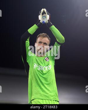 Marek Rodak de Fulham célèbre sa victoire au tir de pénalité contre Tottenham Hotspur. - Fulham contre Tottenham Hotspur, la coupe EFL, la coupe Carabao, 2e tour, Craven Cottage Stadium, Londres, Royaume-Uni - 29 août 2023 usage éditorial uniquement - des restrictions DataCo s'appliquent Banque D'Images