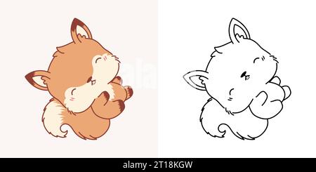 Set Vector Squirrel multicolore et Noir et blanc. Kawaii clip Art Squirrel. Illustration de Vecteur