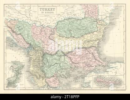 Turquie en Europe. Encartez le Bosphore. Balkans. SIDNEY HALL 1854 ancienne carte Banque D'Images