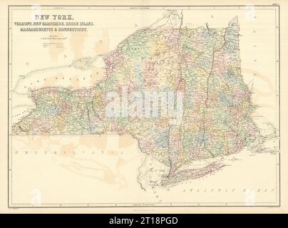 New York et Nouvelle-Angleterre. VT CT RI MA NH. NYC Manhattan plan. SIDNEY HALL 1854 carte Banque D'Images