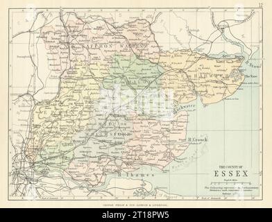 ESSEX. Carte du comté antique. Chemins de fer. Circonscriptions. PHILIP 1889 vieux Banque D'Images