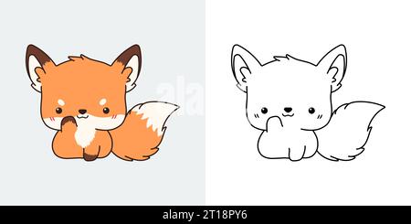 Kawaii Fox pour Coloriage page et Illustration. Adorable clip Art Forest Animal. Illustration de Vecteur