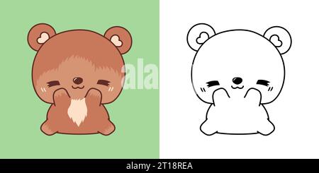 Clipart IsolatedBear multicolore et Noir et blanc. Mignon Cartoon Forest Animal. Illustration de Vecteur
