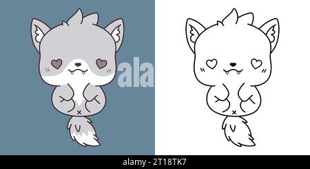 Clipart Wolf multicolore et Noir et blanc. Mignon clip Art Animal. Illustration de Vecteur