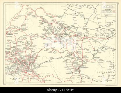 YORKSHIRE & LANCASHIRE carte des chemins de fer Manchester Sheffield Bradford Leeds 1935 Banque D'Images