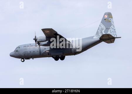 Polish Air Force Lockheed C-130E Hercules (L-382) (REG : 1504) avec une belle illustration de queue sur la piste finale 31. Banque D'Images