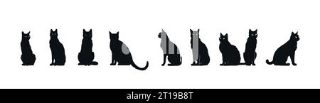 Ensemble de silhouettes noires de chats isolés sur fond blanc, illustration vectorielle Illustration de Vecteur