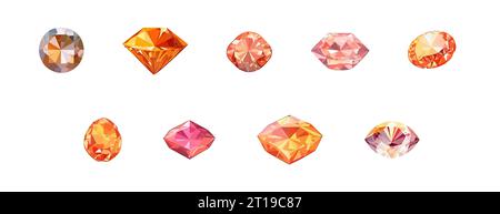 Diamant de gemme orange serti de dessin animé plat isolé sur fond blanc. Illustration isométrique vectorielle Illustration de Vecteur