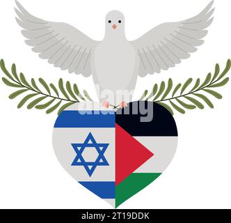 palestine et israël drapeaux dans le coeur avec colombe Illustration de Vecteur