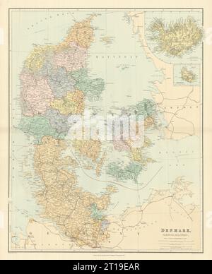 Le Danemark, Schleswig et Holstein. L'Islande Bornholm. Grande 66x52cm carte 1894 STANFORD Banque D'Images