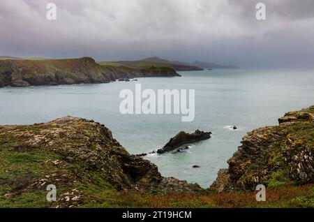 Randonnée le long de la côte sauvage de Porthgain West sur le Pembrokeshire au sud-ouest du pays de Galles Royaume-Uni Banque D'Images