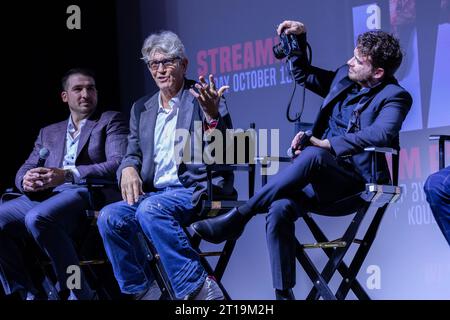 Miami (États-Unis d ' Amérique). 11 octobre 2023. MIAMI, FL-OCT 11 : le producteur, réalisateur Orlando Cicilia III, l’acteur Eric Roberts et Trevor Roach -DP sont vus lors de l’avant-première de “HAMMER” au Koubek Center à Miami, Floride, le 11 octobre 2023. (Photo Alberto E. Tamargo/Sipa USA) crédit : SIPA USA/Alamy Live News Banque D'Images