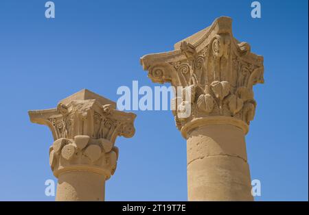 Säulen mit korinthischen Kapitellen, Hathor-Tempel, Dendera, Qina, Ägitten Banque D'Images