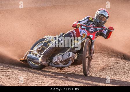 Norick Blödorn - pilote de Belle vue Aces speedway. Portrait d'action Banque D'Images