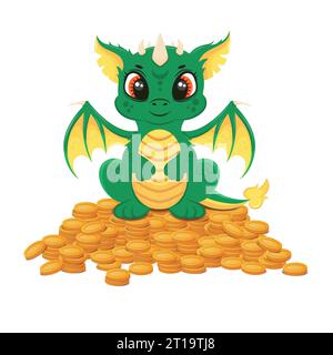 Dessin vectoriel d'un dragon vert mignon Illustration de Vecteur