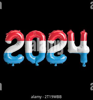 3d illustration de lettre sur le nouvel an 2024 avec des ballons sur le drapeau luxembourgeois couleur Banque D'Images