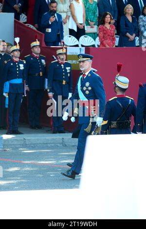 Madrid. Espagne. 20231012, le roi Felipe VI d'Espagne assiste à la fête nationale : Parade militaire le 12 octobre 2023 à Madrid, Espagne Banque D'Images