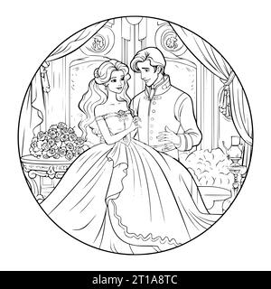 Page de coloriage de mariée et marié pour les enfants Illustration de Vecteur