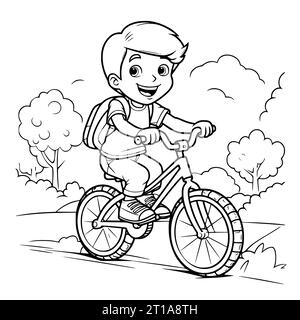 Boy Riding sur la page de coloriage de traîneau pour les enfants Illustration de Vecteur