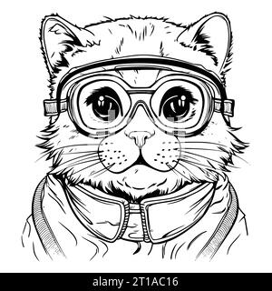 Pages de coloriage des lunettes de plongée pour chat Illustration de Vecteur