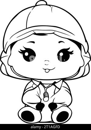 Livre de coloriage pour enfants. Fille en casquette de baseball. illustration vectorielle Illustration de Vecteur