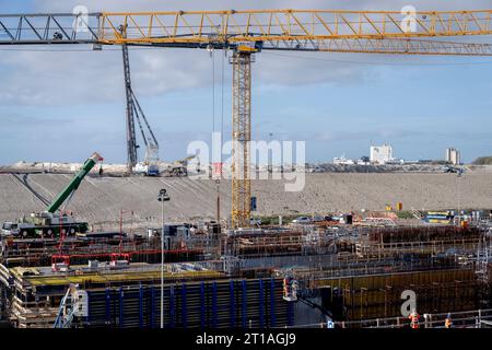 La construction du tunnel de la ceinture de Fehmarn à Roedbyhavn, dans le sud du Danemark jeudi 12 octobre 2023. Le tunnel de Fehmarnbelt sera achevé en 2029. Banque D'Images