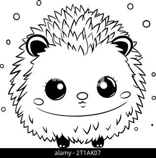 mignon petit hedgehog dessin animé illustration graphique en noir et blanc Illustration de Vecteur