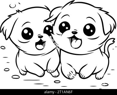 Mignon dessin animé doodle couple de chiens. Illustration vectorielle. Illustration de Vecteur