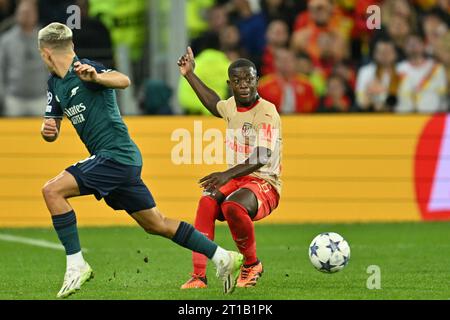 Nampalys Mendy (26 ans) du RC Lens photographié lors du match de l'UEFA Champions League 2 dans le groupe B lors de la saison 2023-2024 entre le Racing Club de Lens et Arsenal FC le 3 octobre 2023 à Lens, France. (Photo de David Catry / Sportpix ) Banque D'Images