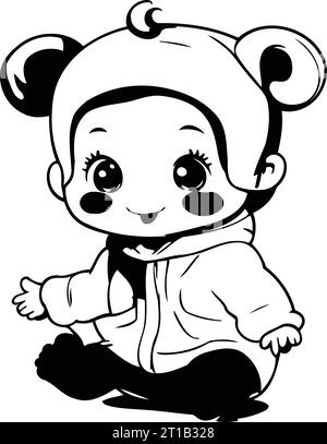 Mignon bébé fille en costume de kigurumi. Illustration vectorielle. Illustration de Vecteur