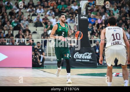 Athènes, Lombardie, Grèce. 12 octobre 2023. 2 LUCA VILDOZA du Panathinaikos Athènes lors de l'Euroleague, Round 2, match entre le Panathinaikos Athènes et le FC Bayern Munich à Oaka Altion le 12 octobre 2023, à Athènes, Grèce. (Image de crédit : © Stefanos Kyriazis/ZUMA Press Wire) USAGE ÉDITORIAL SEULEMENT! Non destiné à UN USAGE commercial ! Banque D'Images