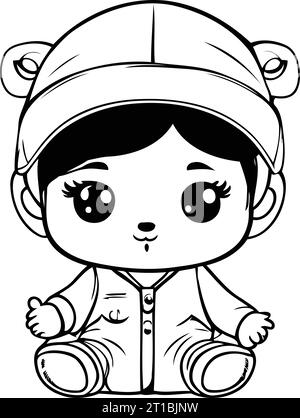 Mignonne petite fille dans une casquette de baseball. Illustration vectorielle de dessin animé. Illustration de Vecteur