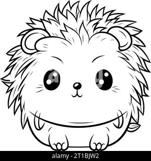 mignon petit hedgehog dessin animé illustration graphique en noir et blanc Illustration de Vecteur