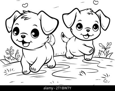 Chiens de dessins animés mignons. Illustration vectorielle pour livre ou page de coloriage. Illustration de Vecteur