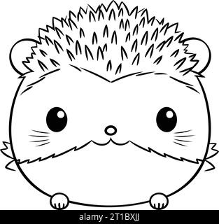 mignon petit hedgehog dessin animé illustration graphique en noir et blanc Illustration de Vecteur