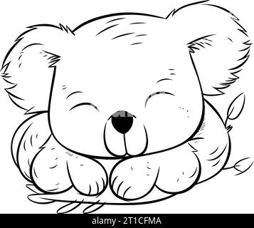 Mignon koala dormant sur un oreiller. Illustration vectorielle pour livre de coloriage. Illustration de Vecteur