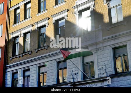 Stockholm, Suède. 12 octobre 2023. Ambassade de l'Etat de Palestine dans le centre de Stockholm, Suède, le 12 octobre 2023.photo : Janerik Henriksson/TT/code 10010 crédit : TT News Agency/Alamy Live News Banque D'Images