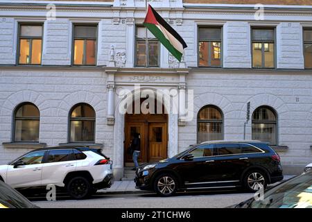 Stockholm, Suède. 12 octobre 2023. Ambassade de l'Etat de Palestine dans le centre de Stockholm, Suède, le 12 octobre 2023.photo : Janerik Henriksson/TT/code 10010 crédit : TT News Agency/Alamy Live News Banque D'Images