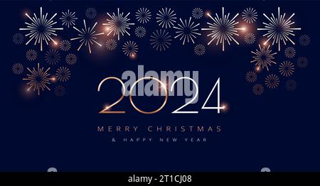 Nouvel an 2024 feux d'artifice abstrait chic avec texte Joyeux Noël et bonne année - pour carte de voeux ou bannière de médias sociaux Illustration de Vecteur