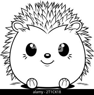 mignon petit hedgehog dessin animé illustration graphique en noir et blanc Illustration de Vecteur