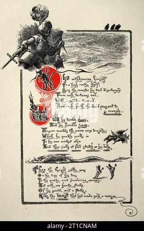 Page du Chevalier et le Dragon par Thomas Hood, Fantasy mythologie, Chevalier, Dragon, Crows, par Ernest Maurice Jessop Banque D'Images